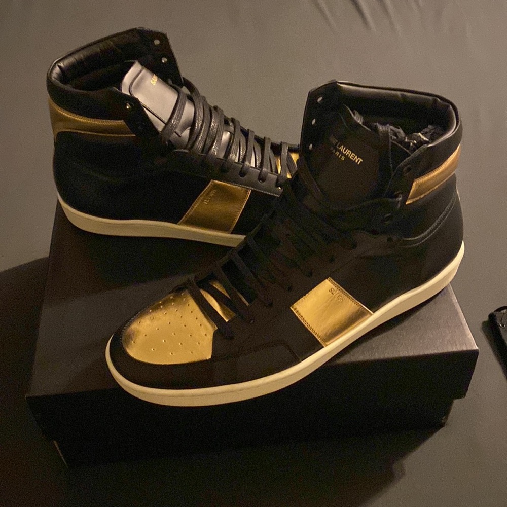 Saint Laurent Black and Gold High-Top Sneakers - Picture 3 of 13